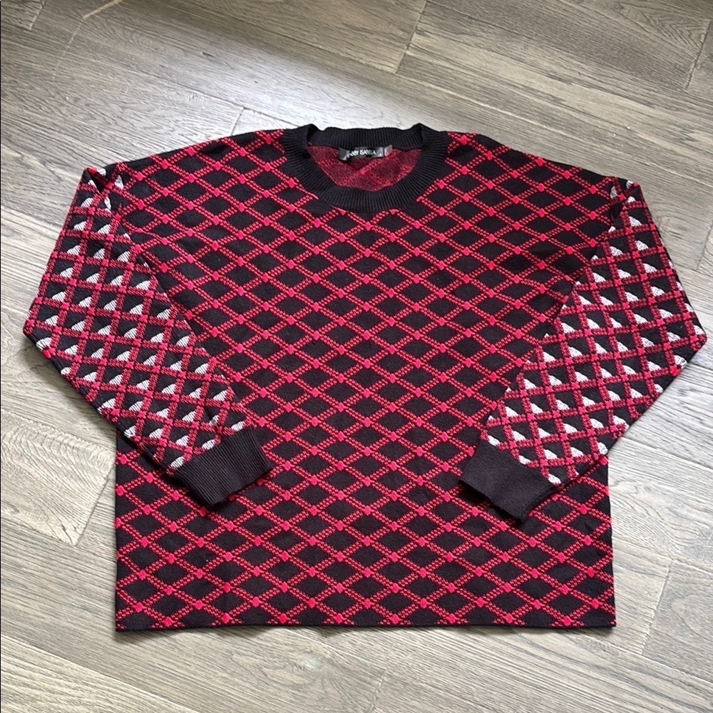 Gabby Isabella | Black and Red Crewneck Sweater w/ Geometric Pattern Size Large